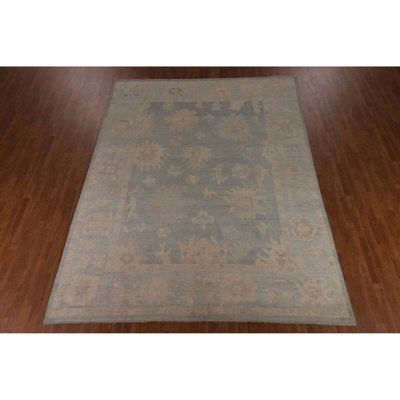 Vegetable Dye Blue Oushak Turkish Rug Handmade Oriental Wool Carpet - 8'10"x 11'8"