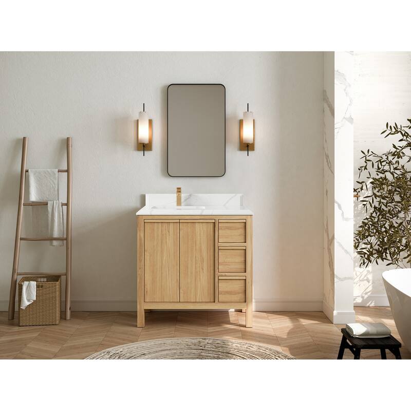 Willow Collections 36 in. W x 22 in. D Elizabeth Solid Teak Left Offset Sink Bathroom Vanity with Countertop