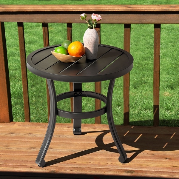 Nuu Garden Metal Outdoor Side Table with Slatted Tabletop, Powder