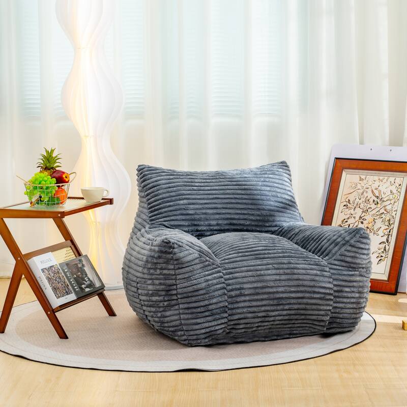 Corduroy Fabric Bean Bag Chair, Lounge Lazy Floor Sofa Chair with High-Resilience Shredded Foam, Supportive Armrests - Gray
