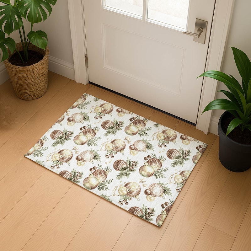 Premium Washable Super Soft Holiday Ornament Mayfield Rug - Ivory - 1'8" x 2'6"