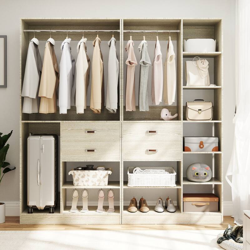 79''W Set of 2 Freestanding Closet System with Drawers, Reversible Wardrobe for Walk-in/ Reach-in Closet