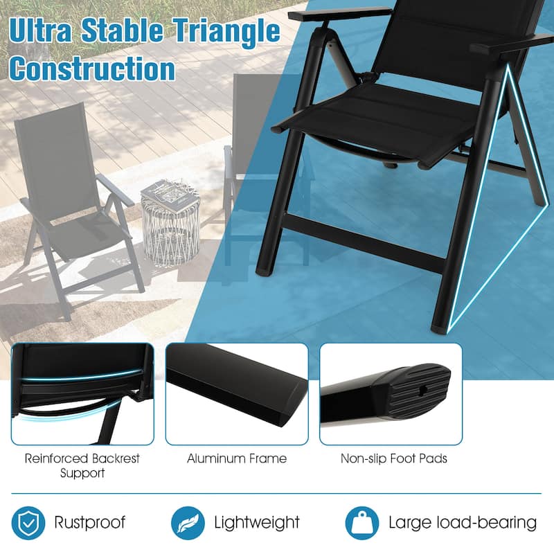 Gymax Set of 2 Patio Folding Chairs Lightweight Outdoor Dining Chairs
