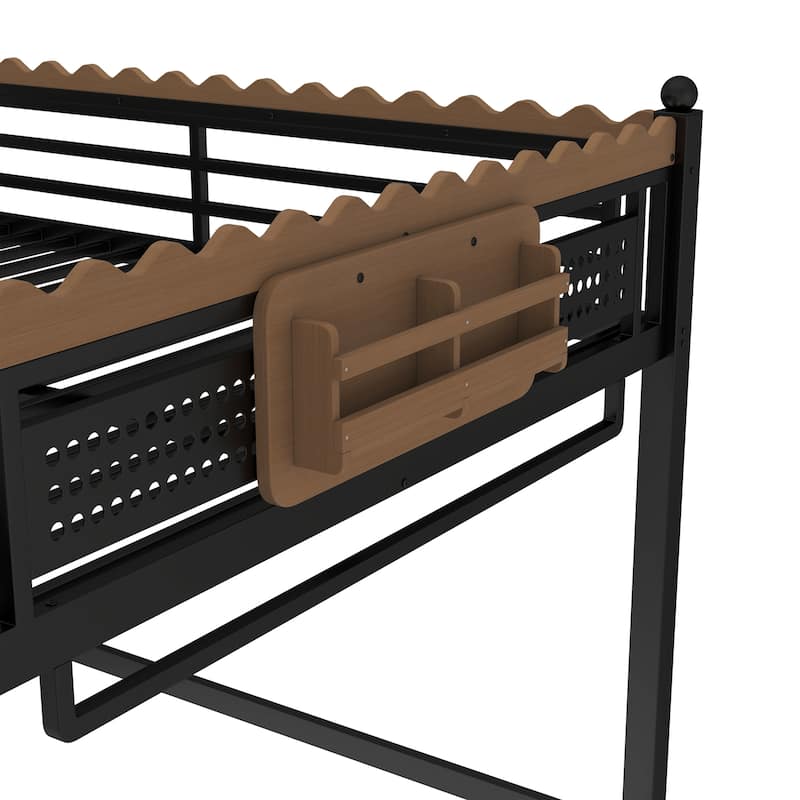 Modern Metal Loft Bed with Shelves & Bookshelf, Ladder Entry, No Box Spring Needed, Multi-Size