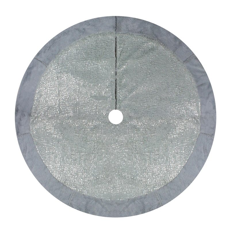 48" Gray and Silver Faux Fur Snake Skin Pattern Christmas Tree Skirt - 48