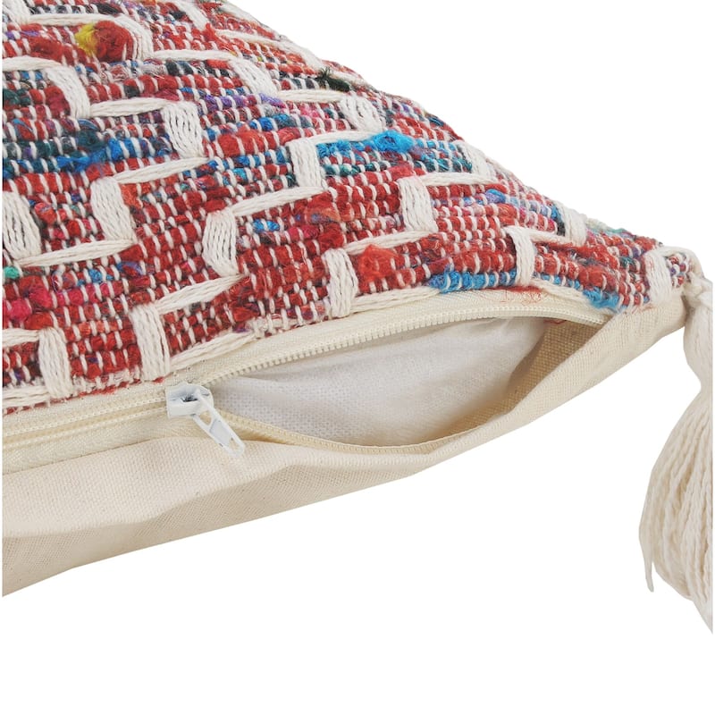 20" Blue and Red Diamonds Chindi Square Throw Pillow