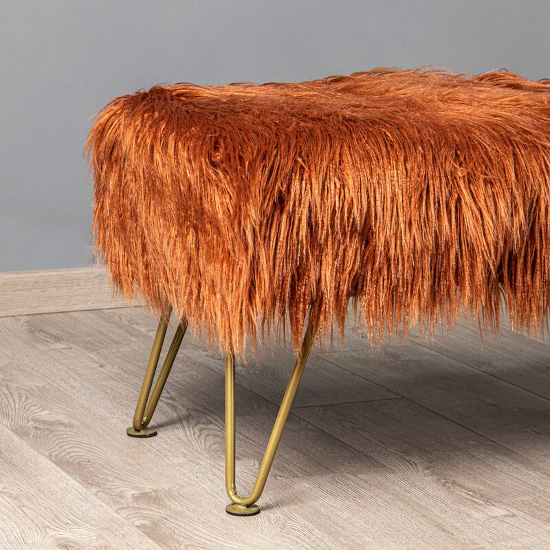 Home Soft Things Mongolian Ottoman Bench with Gold Metal Legs