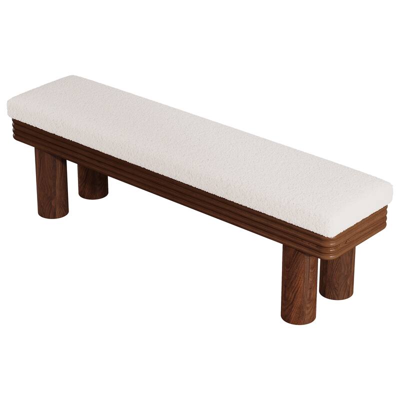 Upholstered Dining Bench, Faux Shearling Padded Seat Kitchen Accent Stool for Dining Room Living Room