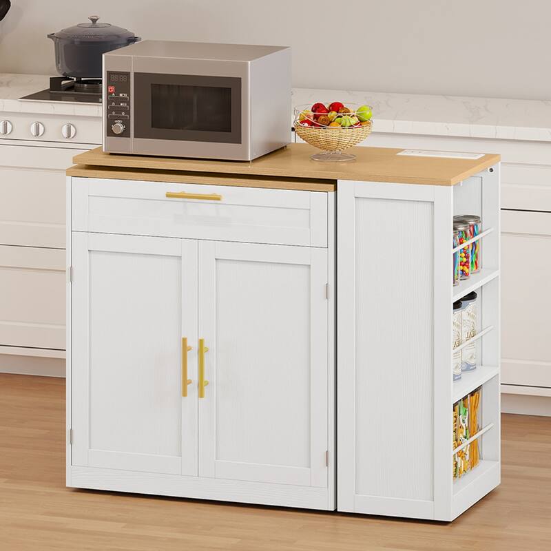 Moasis Kitchen Island with Seating & Extendable Dining Table,Mobile Storage Islands with 2 Chairs
