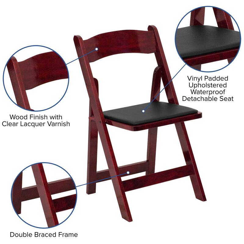 Wood Folding Chair with Vinyl Padded Seat (Set of 2)