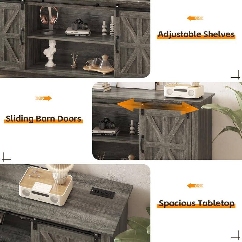 66" Farmhouse TV Stand, Entertainment Center with Adjustable Shelf - N/A