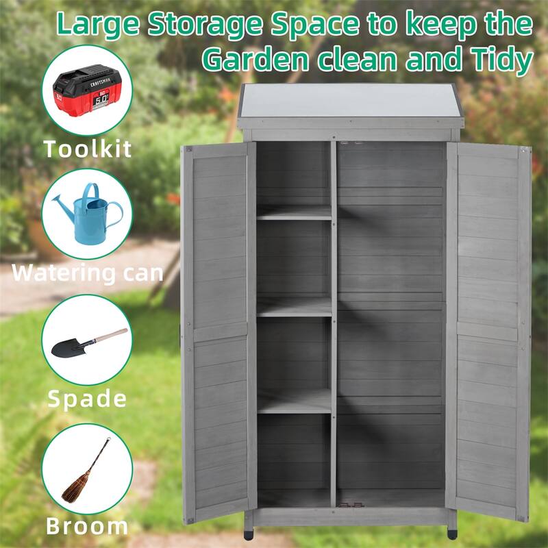Outdoor Wood Storage Cabinet with Metal Top and Adjustable Footpad - N/A
