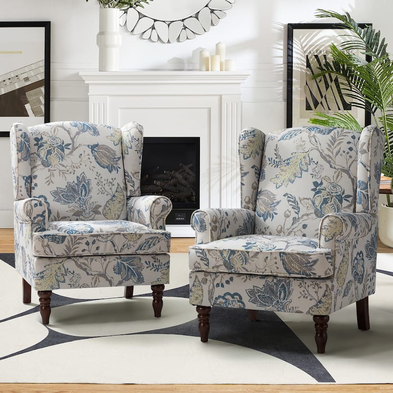 Epimethis Traditional Fabric Accent Armchair with Turned Legs Set of 2 by HULALA HOME - BLUE
