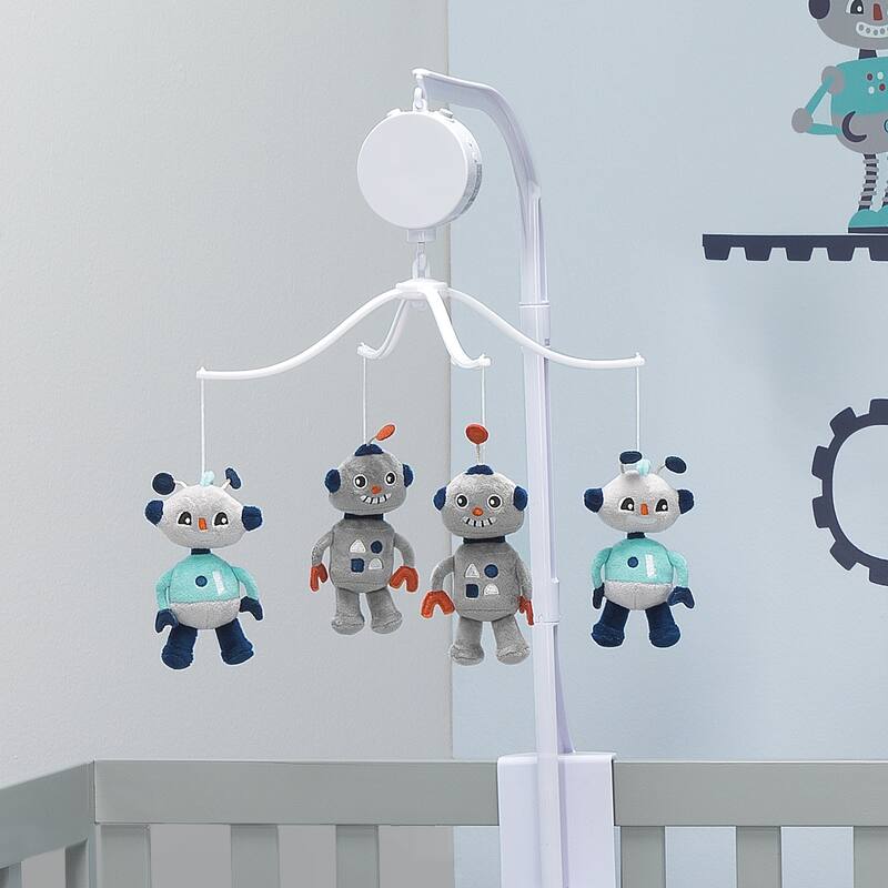 Bedtime Originals Robbie Robot Musical Baby Crib Mobile Soother Toy - Gray
