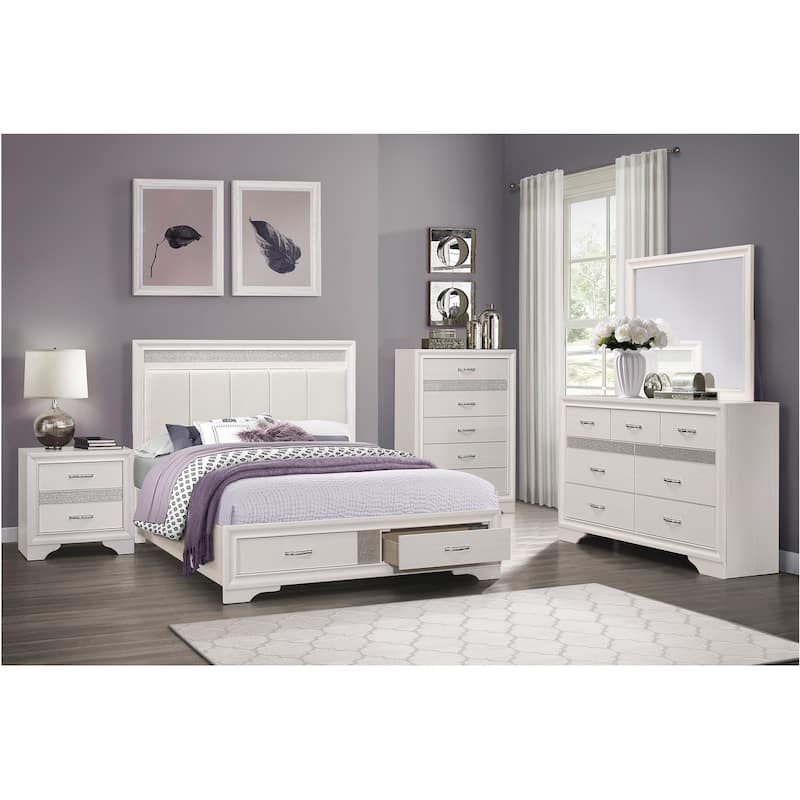 Beatrice 4 Piece White Modern Faux Leather Upholstered Storage Platform Bed - King