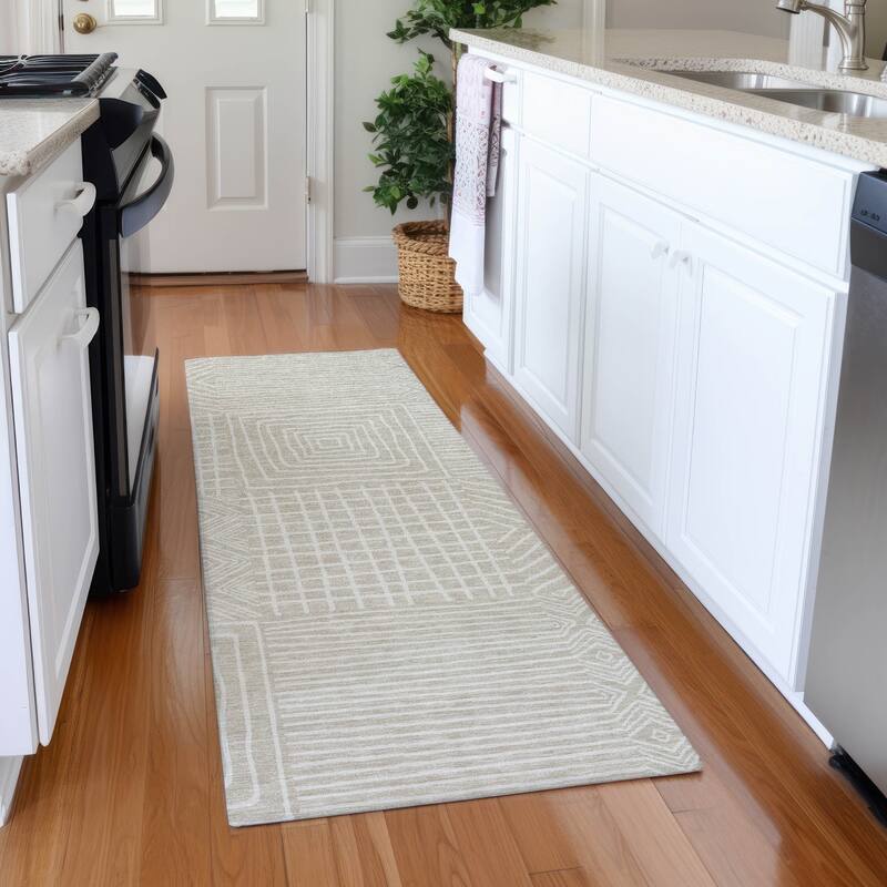 Premium Washable Super Soft Geo Motif Mayfield Rug - Beige - 2'3" x 7'6"