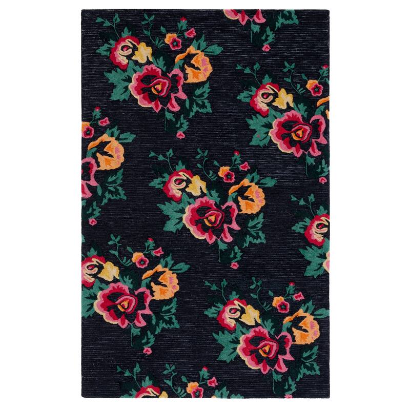 SAFAVIEH Handmade Jardin Zuhal Floral Wool Rug - 6' Square - Black/Pink