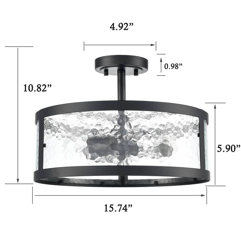Gocek Farmhouse Semi Flush Mount Ceiling Light with Hammered Glass
