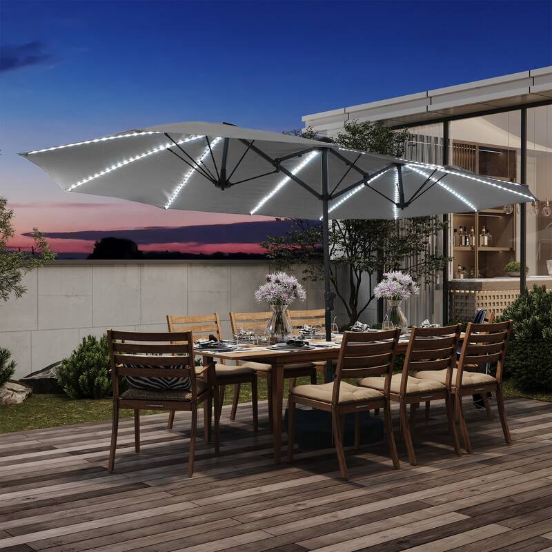 180'' x 108'' Rectangular Fiberglass Lighted Market Umbrella with Base