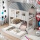 preview thumbnail 2 of 11, House Bunk Bed with Trundle,Roof and Windows,Roof and Windows Design,Space-saving Design,Easy Assembly,White