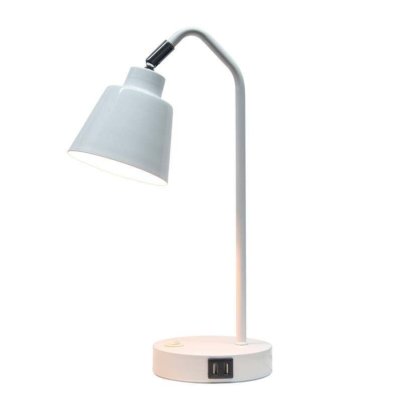 Adjustable Desk Task Lamp with Dual USB Ports - 16" - White