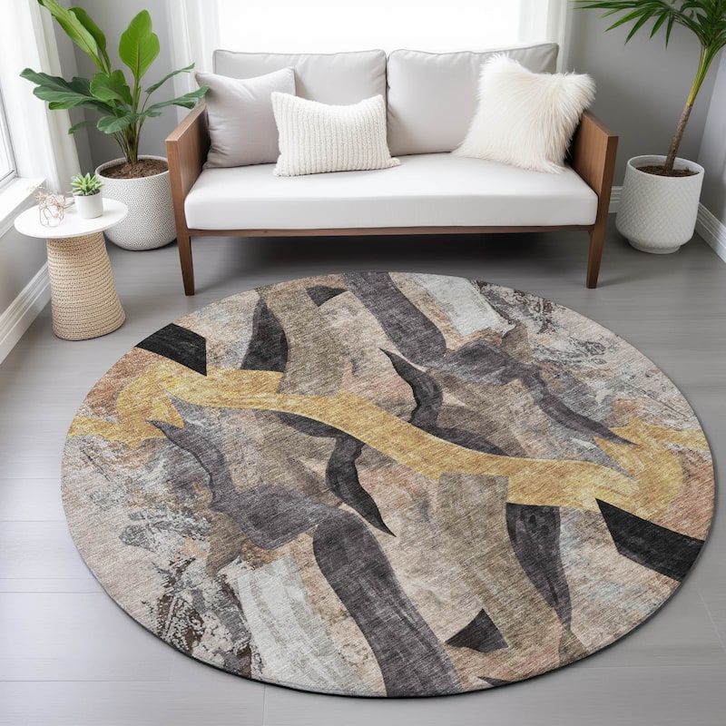 Machine Washable Indoor/Outdoor Contemporary Brushstrokes Chantille Rug
