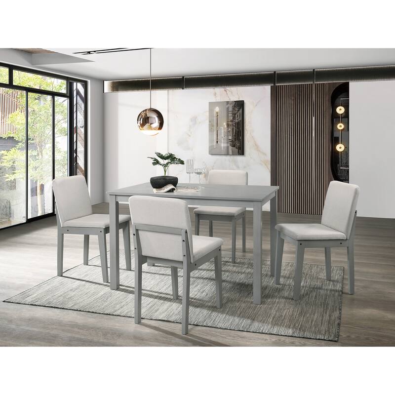 5 Pcs Dining Table Chair Set, Kitchen Dining Room Furniture Set with Rectangular Table and 4 Upholstered Chairs - Gray+Beige