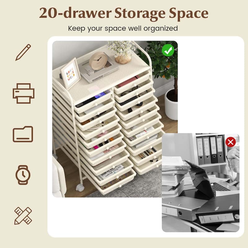 Costway 20 Drawers Rolling Cart Storage Scrapbook Paper Studio - See Details