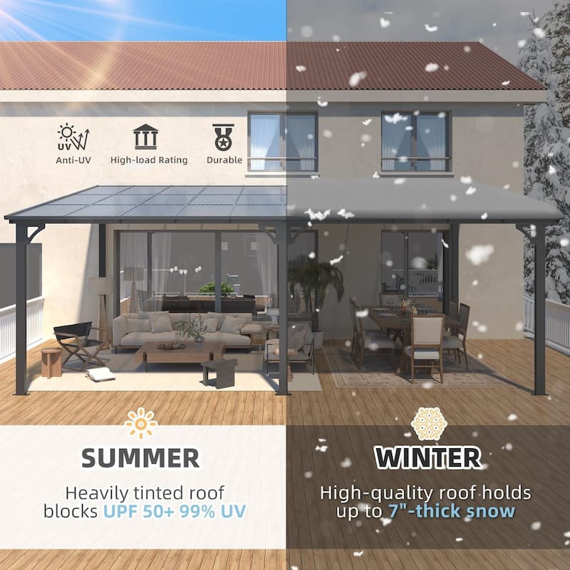 12x20ft Lean to Gazebo Hardtop Wall Mounted Gazebo