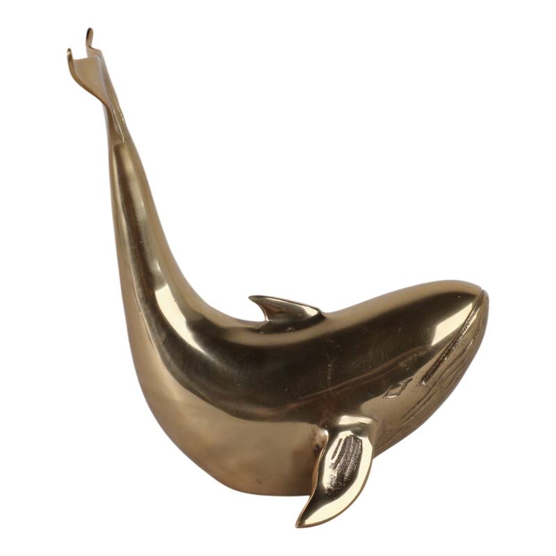 Metal Sculpture Whale Ocean-Inspired Decorative Figurine - 11" Gold - 8" x 7" x 11"