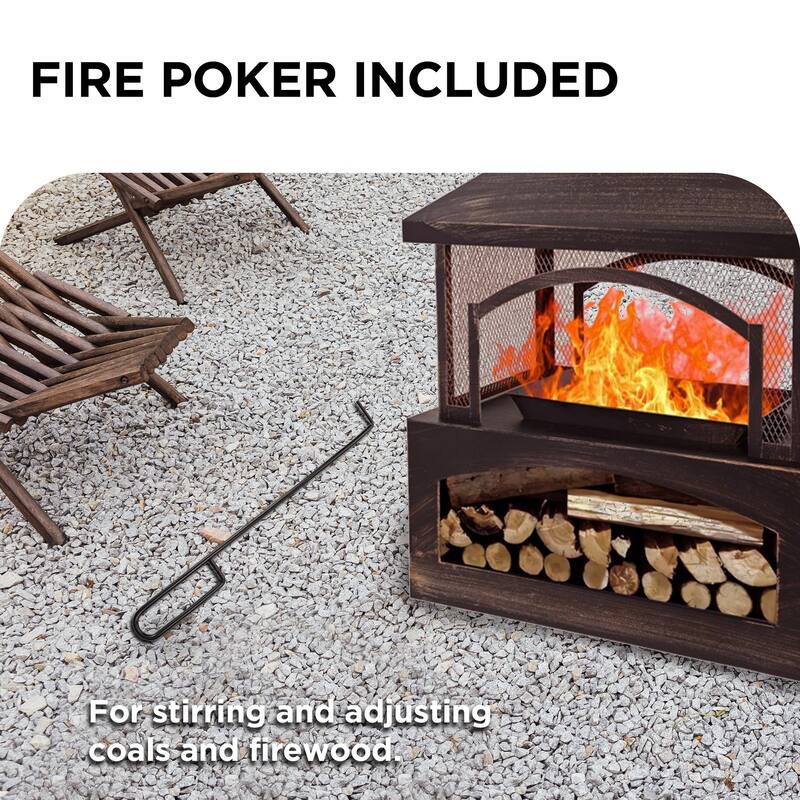 32 inch Durable Steel Rectangular Freestanding Wood Burning Fireplace with Log Rack