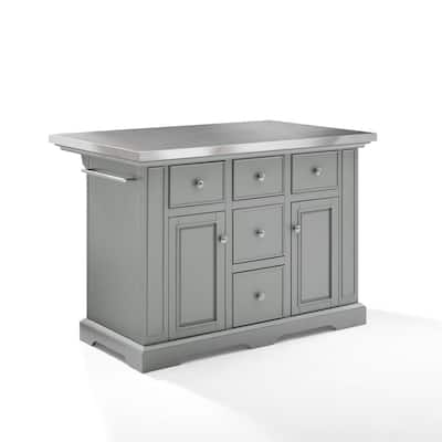 Kitchen Island with Storage & Towel Bar - Portable Kitchen Cart, Stainless Steel Top, Modern Design, Gray