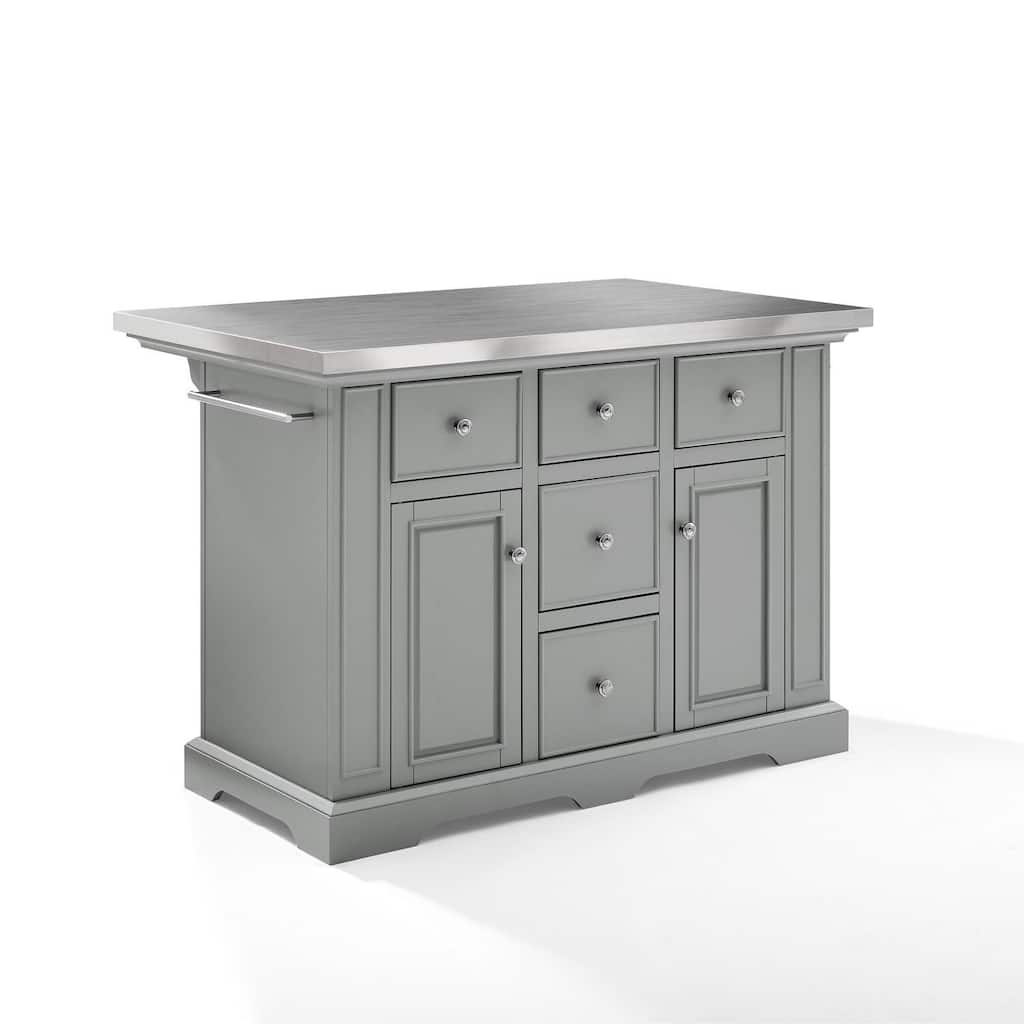 Kitchen Island with Storage & Towel Bar - Portable Kitchen Cart, Stainless Steel Top, Modern Design, Gray