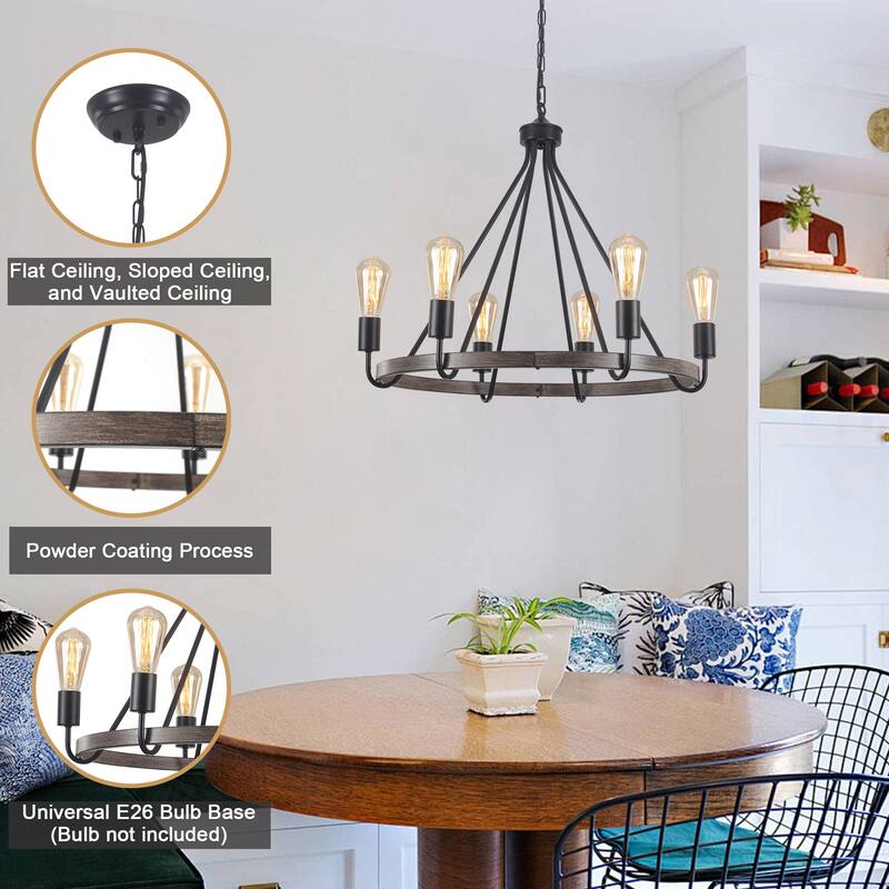 6-Light Candlestick Circle Wagon Wheel Foyer Chandelier Linear Island Chandelier Lighting for Dining Room