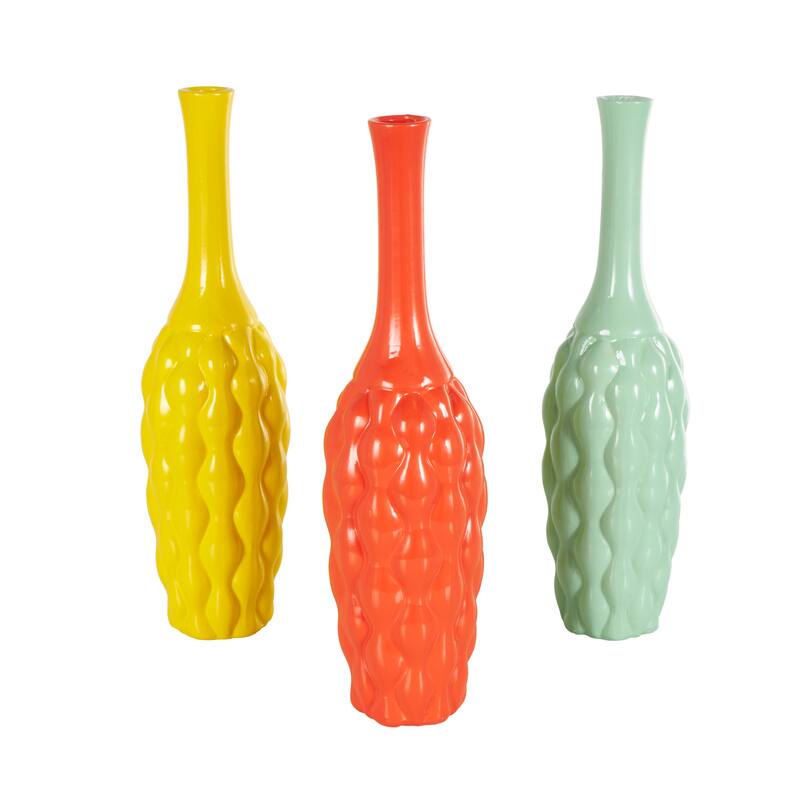 Ceramic Vase - Set of 3 Multi Colored - Roche River Decor - 5"W x 5"L x 18"H