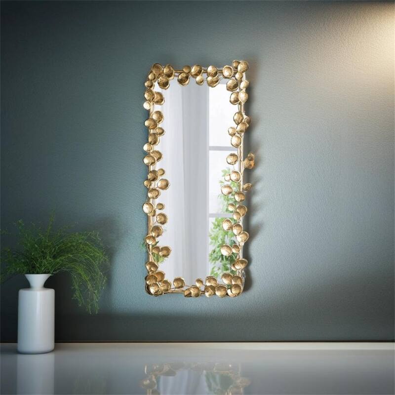 Full Length Mirror with Golden Leaf Accents - Gold