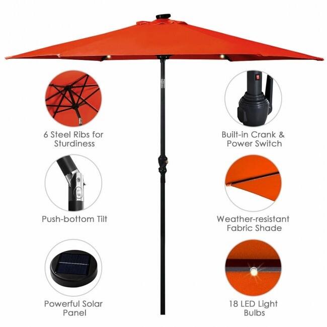 9FT Patio Solar Umbrella LED Patio Market Steel Tilt W/ Crank Outdoor New