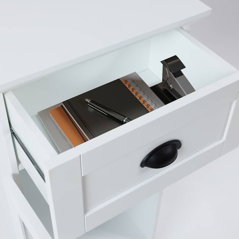 White MDF Wood Slim Bathroom Storage Cabinet and End Table - 37" H x 15.7" W x 11.8" D
