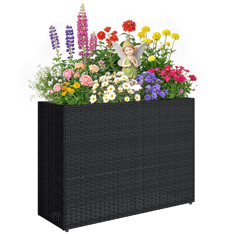 Outsunny Raised Garden Bed with Adjustable Foot Pads for Patio, Balcony, PE Rattan Wicker Planter