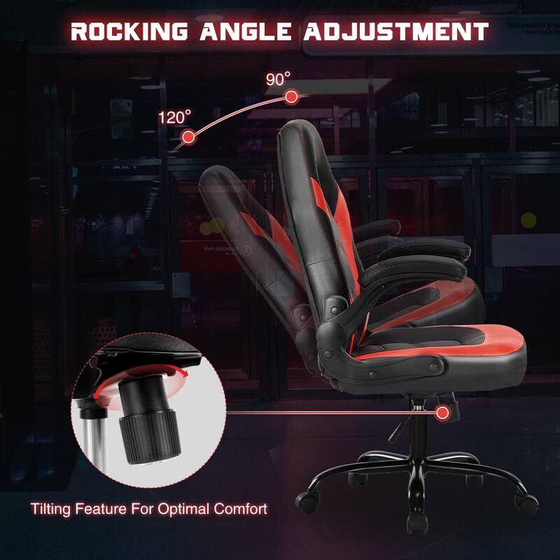 Ergonomic PU Leather Gaming Chair Adjustable Height with Flip-up Armrest for Adults, Kids