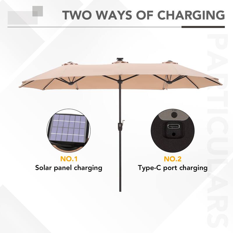 MAISON ARTS 13ft Double -Sided Crank Patio Umbrella Extra Large with LED Colorful Lights