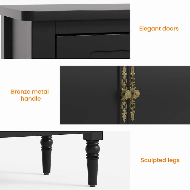 Black 3-Door Storage Cabinet with Adjustable Shelves and Turned Legs