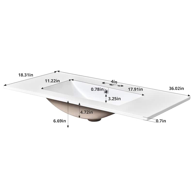 36'' Freestanding Bathroom Vanity Set–Features a Ceramic Sink, Solid Wood Frame,3 Soft-Closing Drawers, and Ample Storage Space.