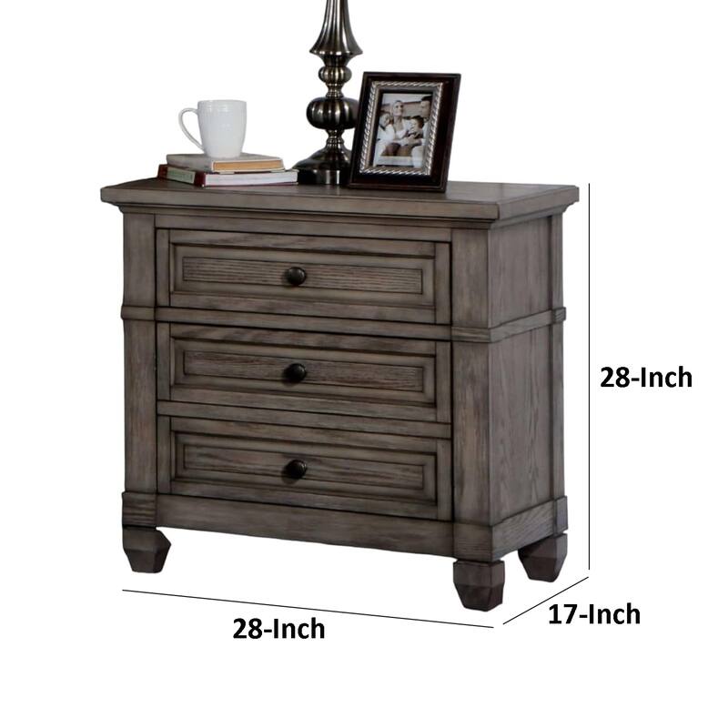 Jimbo Nightstand with USB Port and Hidden Drawer, Gray Solid Wood