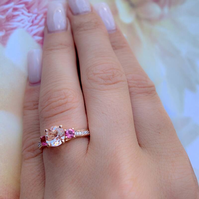 Miadora 10k Rose Gold Morganite, Tourmaline and Diamond 3-Stone Ring