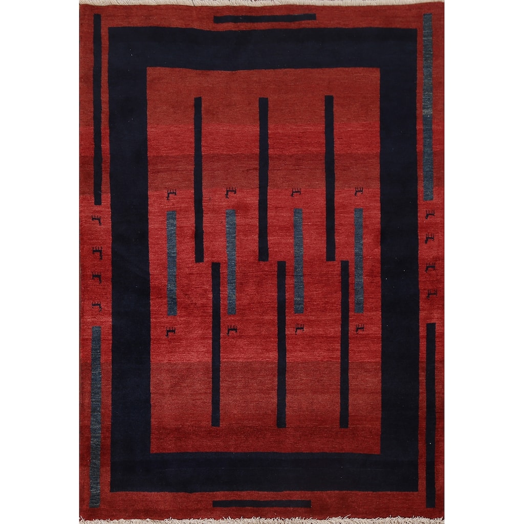 Vegetable Dye Gabbeh Persian Wool Area Rug Hand-knotted Foyer Carpet - 5'0" x 6'5"