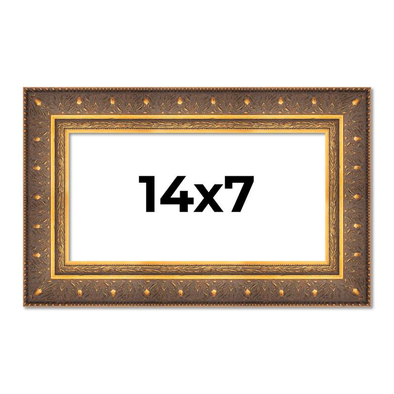 14x7 Frame Gold Real Wood Picture Frame inches Interior Frame Depth 1 inches Museo Bronze Ornate Photo Frame with UV Acrylic