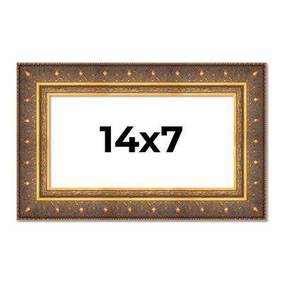 14x7 Frame Gold Real Wood Picture Frame inches Interior Frame Depth 1 inches Museo Bronze Ornate Photo Frame with UV Acrylic