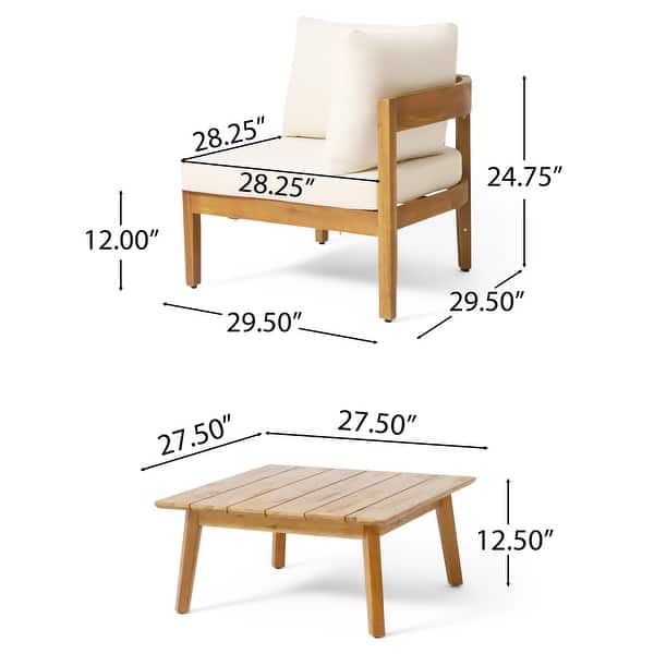 dimension image slide 3 of 5, Brooklyn Outdoor Acacia Wood 5 Seater Sectional Sofa Chat Set with Cushions by Christopher Knight Home
