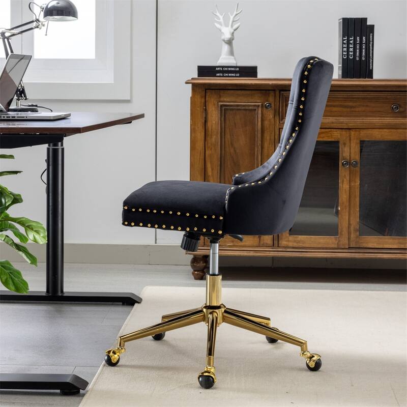 Velvet Home Swivel Adjustable Office Desk Chair with Golden Metal Base